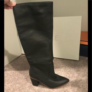 Black leather knee high boots